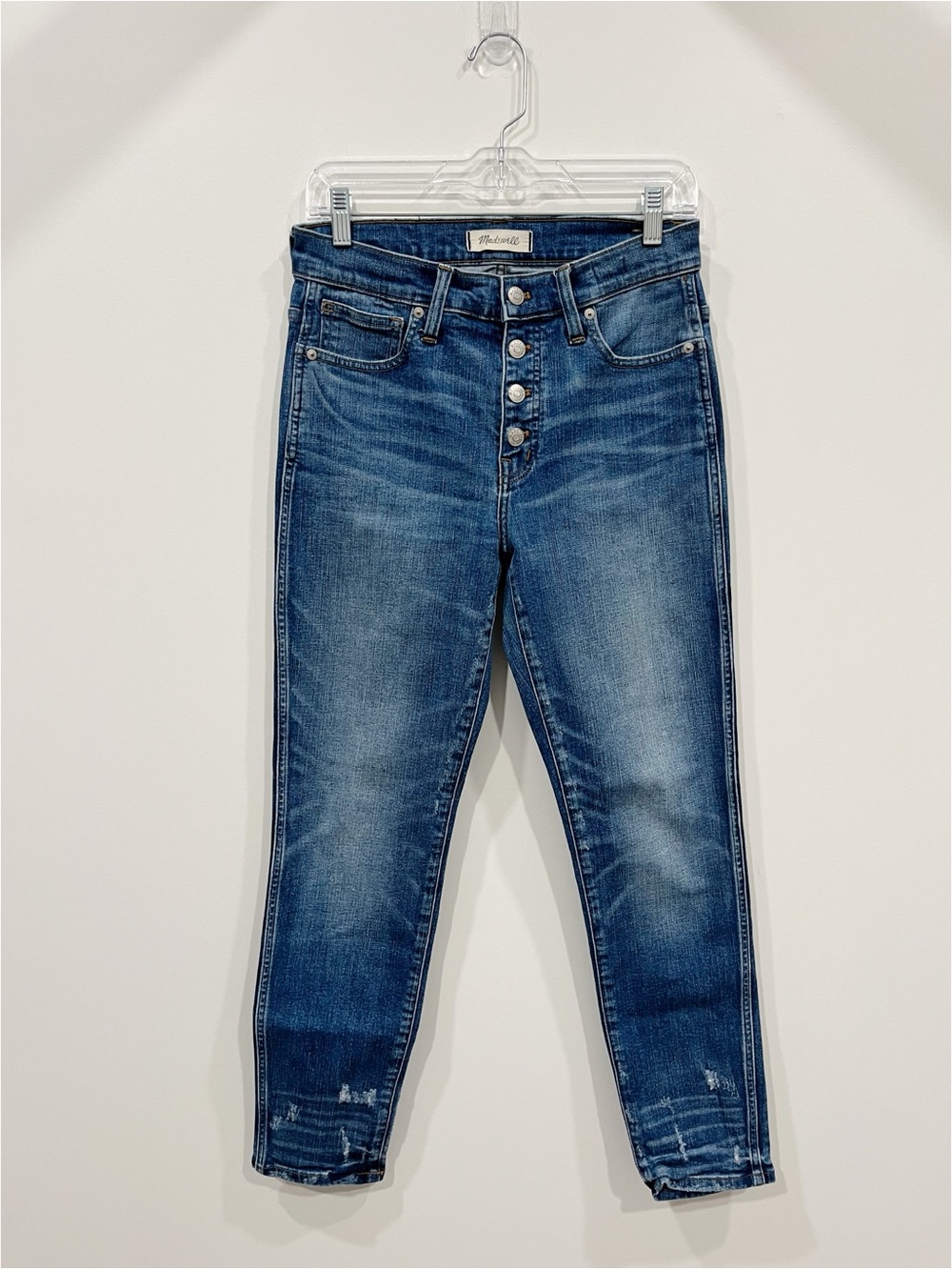 Madewell Slim Straight Jeans 28 Button Fly Distressed Crop Ankle Denim